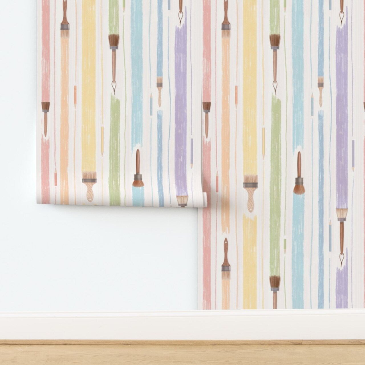 Pastel Paintbrush Colorful Vertical Stripes Multicolored Back To School Custom Removable Wallpaper by Spoonflower Peel & Stick Wallpaper 2FT Wide 18725336